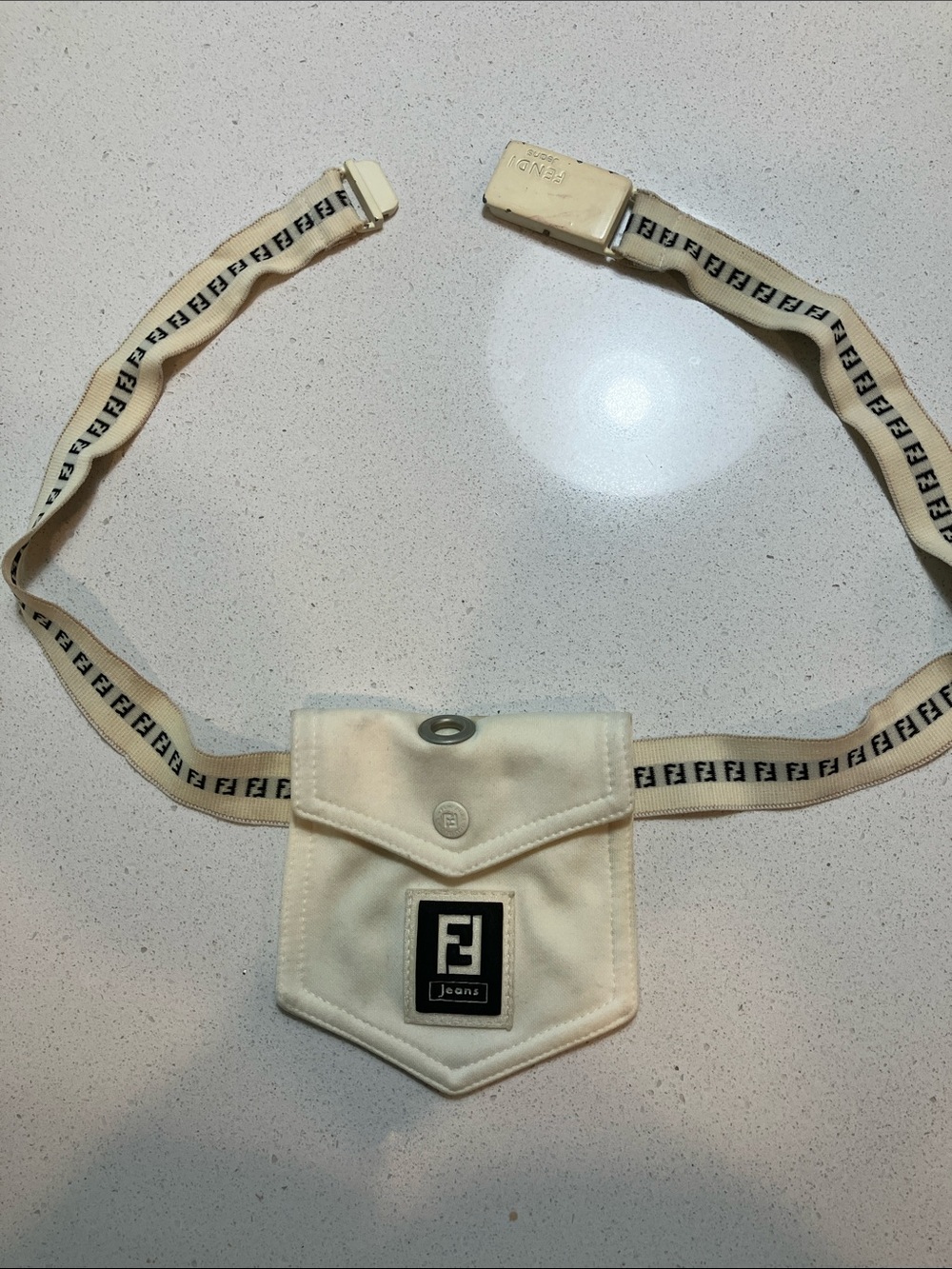 Fendi Cream Canvas Logo Belt Pouch with Black FF Trim